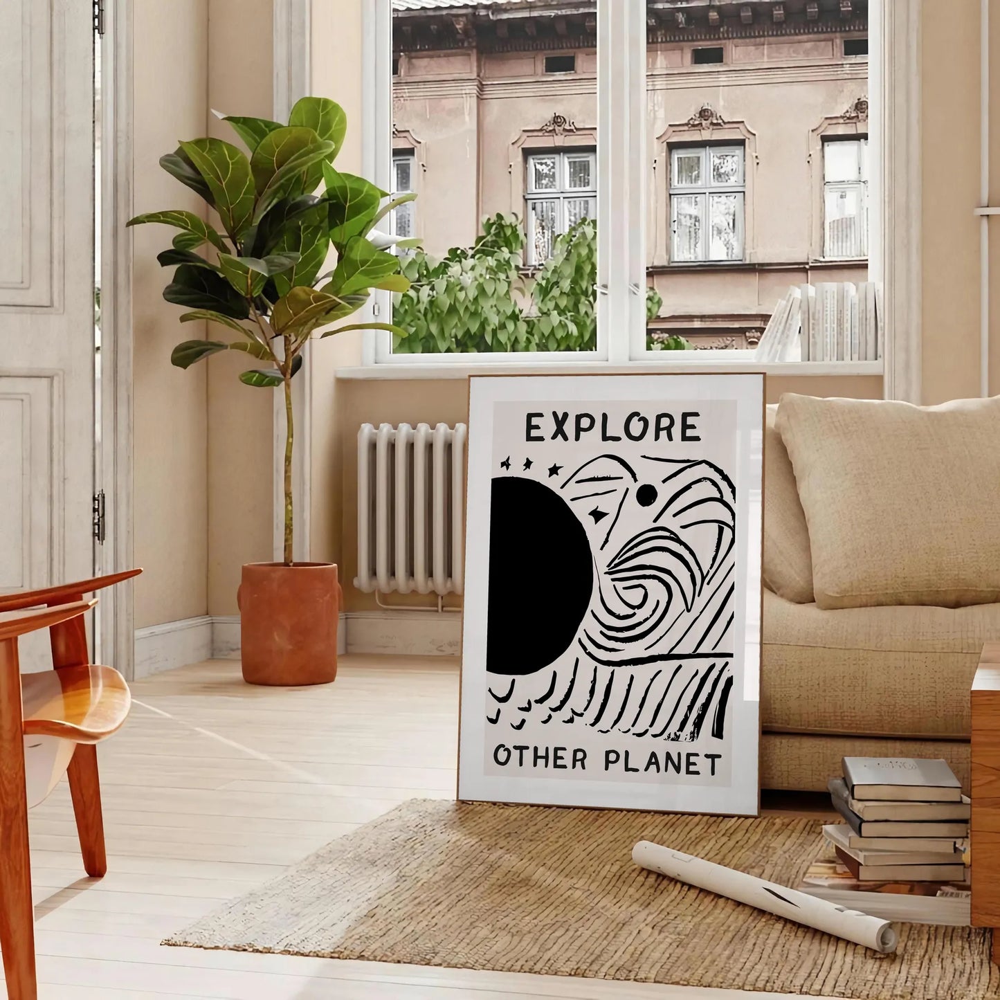 wonder modern art Explore Other Planets poster black white designs wall unforgettable gift artwork space cosmic allure sizes A4 cm A0