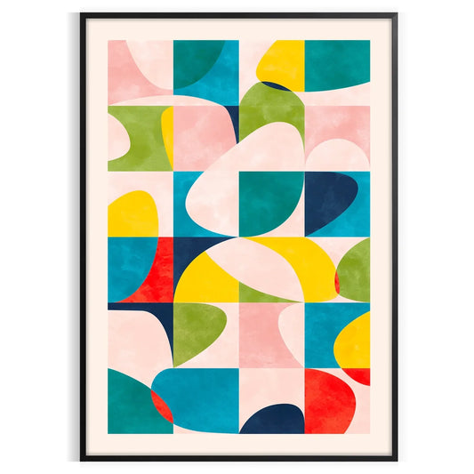 space modern art poster vibrant blue orange hues unique wall piece thoughtful gift artwork contemporary flair room variety print sizes A4 cm A0