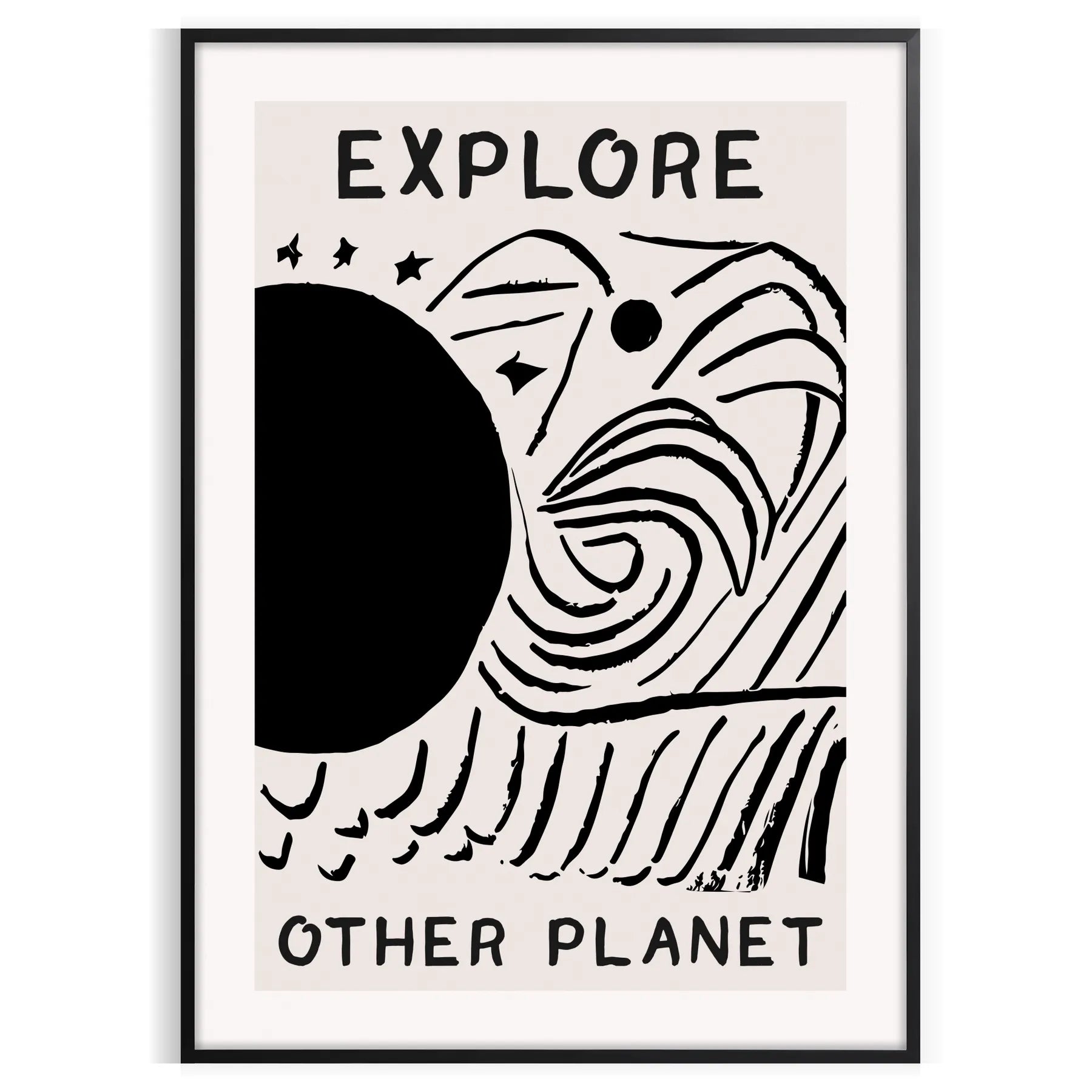 wonder modern art Explore Other Planets poster black white designs wall unforgettable gift artwork space cosmic allure sizes A4 cm A0