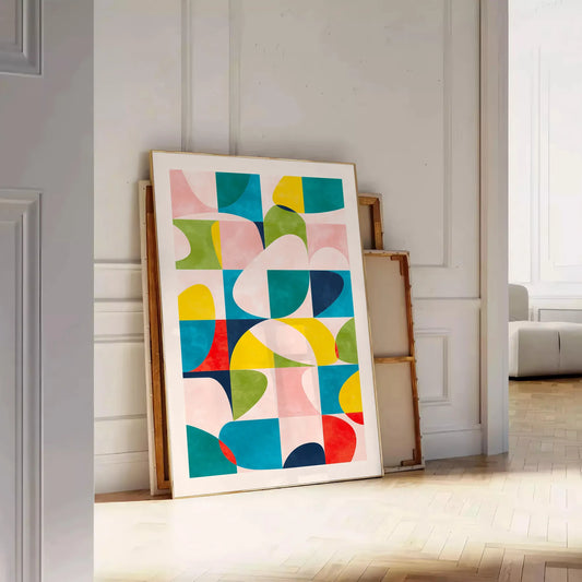 space modern art poster vibrant blue orange hues unique wall piece thoughtful gift artwork contemporary flair room variety print sizes A4 cm A0